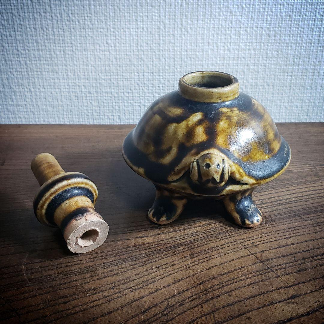 油燈　油壺　油灯　オイルランプ　陶器　亀　珍品　一輪挿し　花器　花瓶