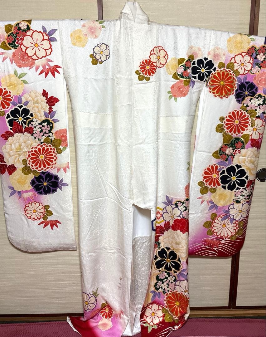 SHIRO✿ 白 八重桜 牡丹柄 振袖 身丈161