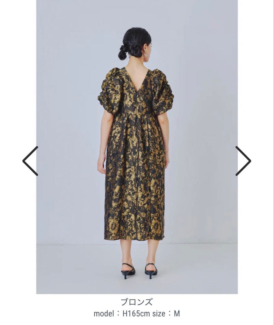 ANDRESD バブルスリーブジャガードドレス　ブロンズ