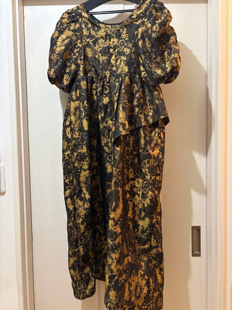 ANDRESD バブルスリーブジャガードドレス　ブロンズ