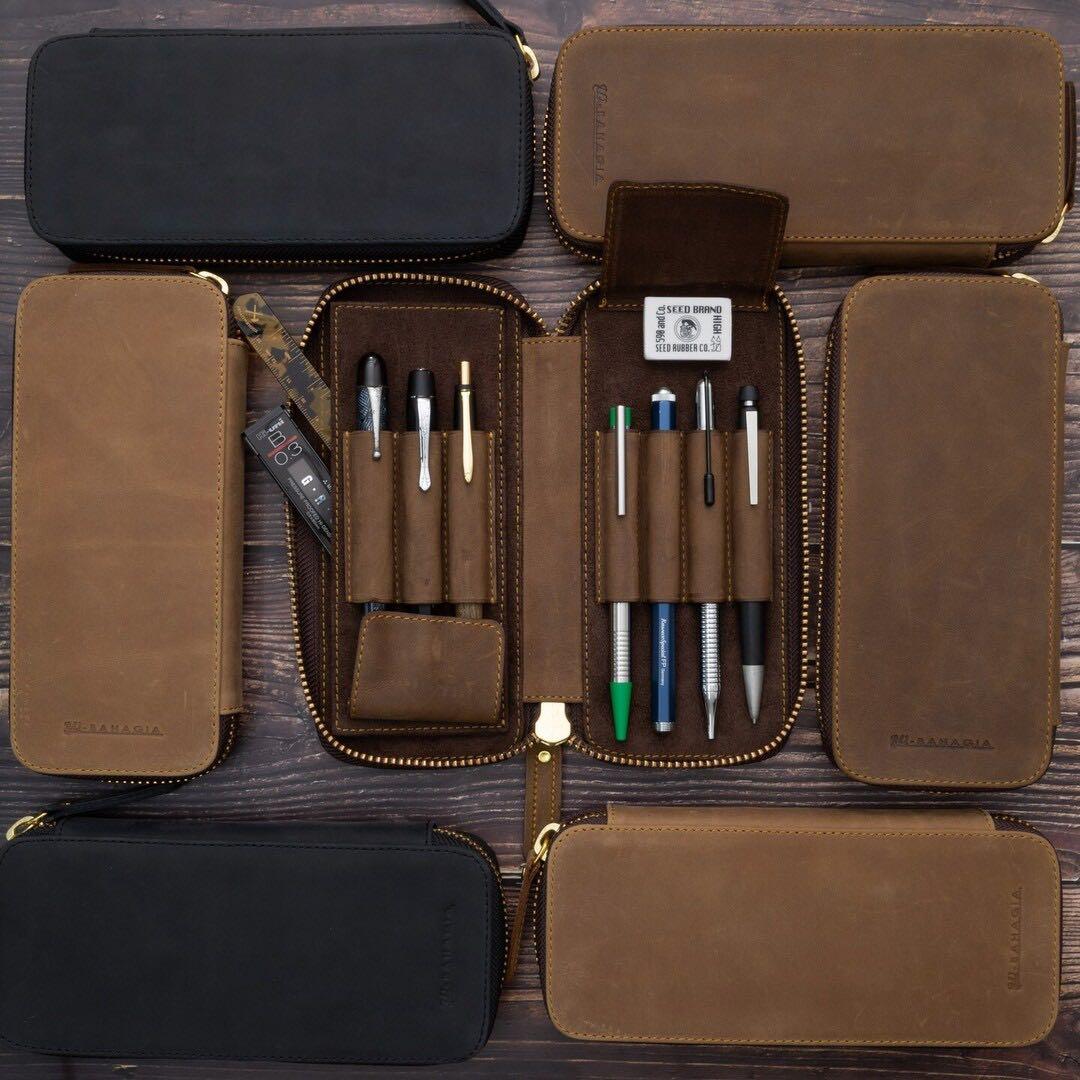 禿*照様 バハギア　廣瀬鐵筆堂　ペンケース クレイジーホース/オリーブ　7本差し