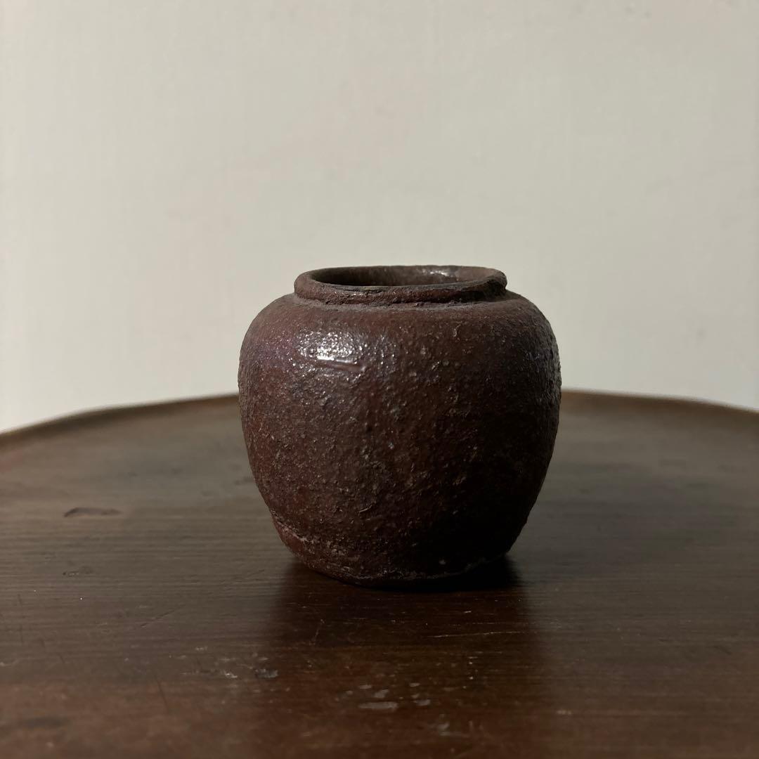 古備前小壷　江戸中期頃　お歯黒壺　古越前　常滑　花器　花入　古美術　骨董　李朝