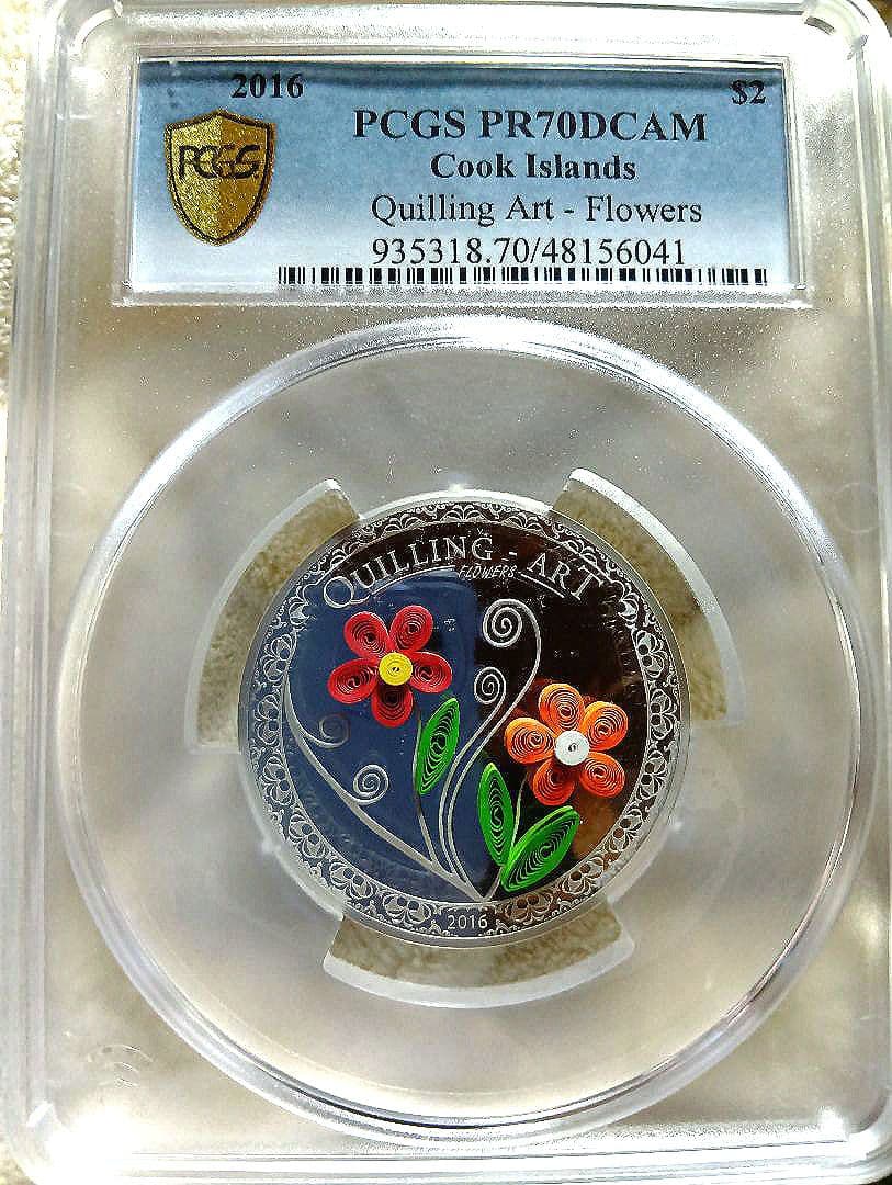 PCGS PR70 DCAM 2016 クック諸島 $2 花 銀貨　世界999枚