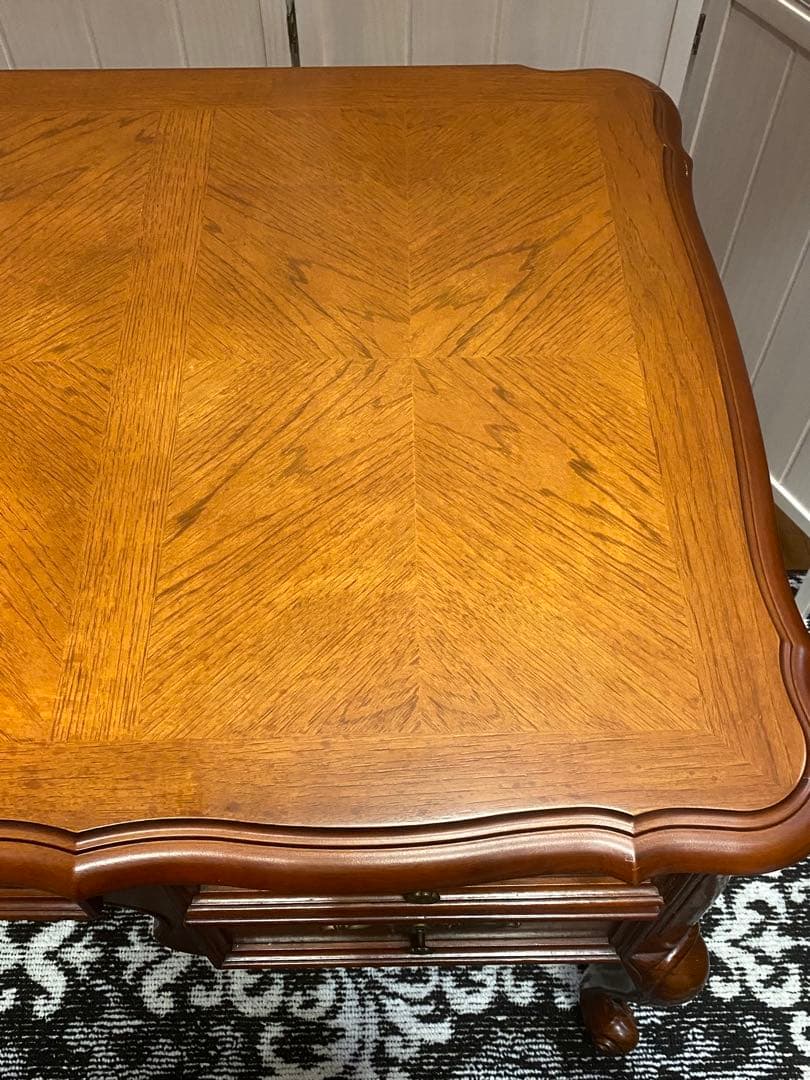 最高級♦️猫脚 彫刻 象嵌♦️希少 アンティーク プレジデント 両袖 デスク♦️送料込