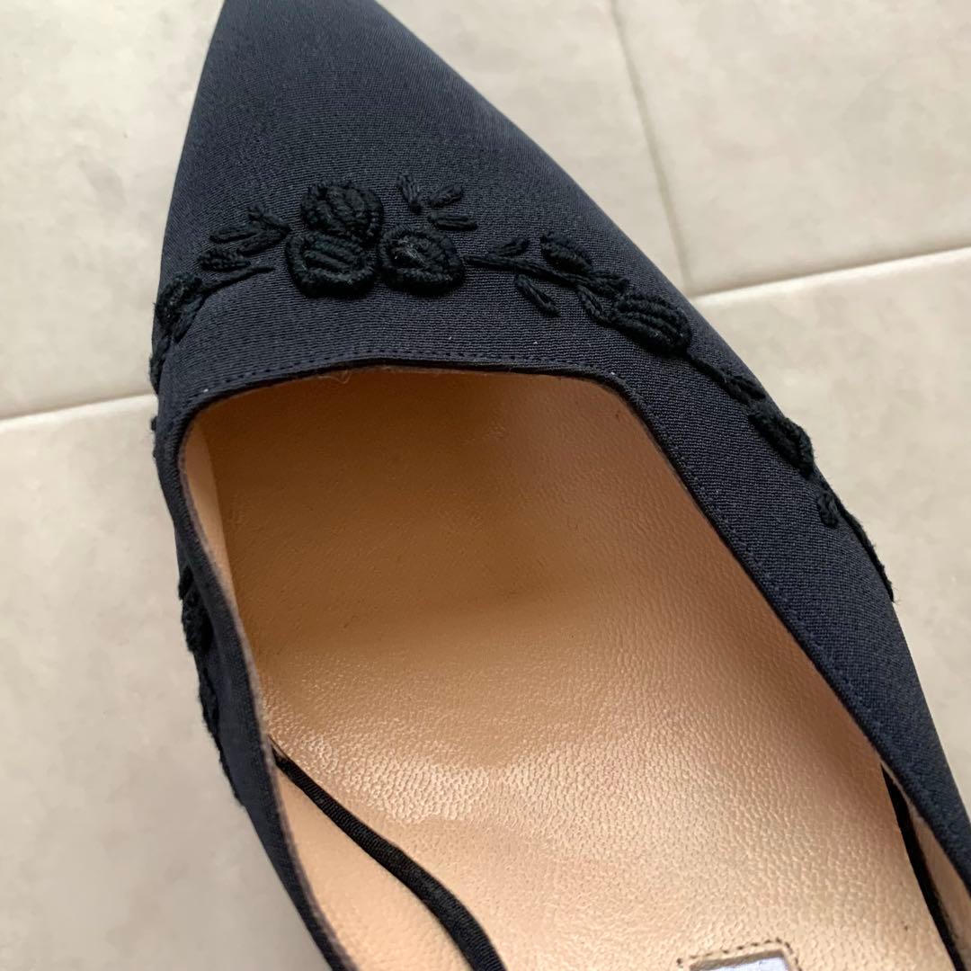 マノロブラニク ミュール サンダル 花 刺繍 ヒール ブラック 38 25cm