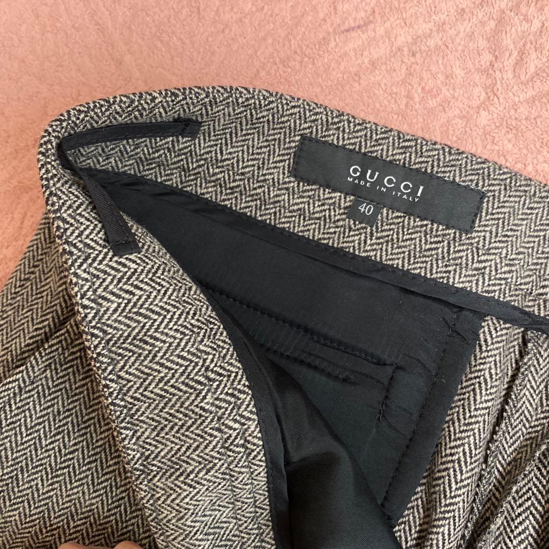 USED★GUCCI★ヘリンボーン柄パンツ★ガウチョパンツ★40★グッチパンツ