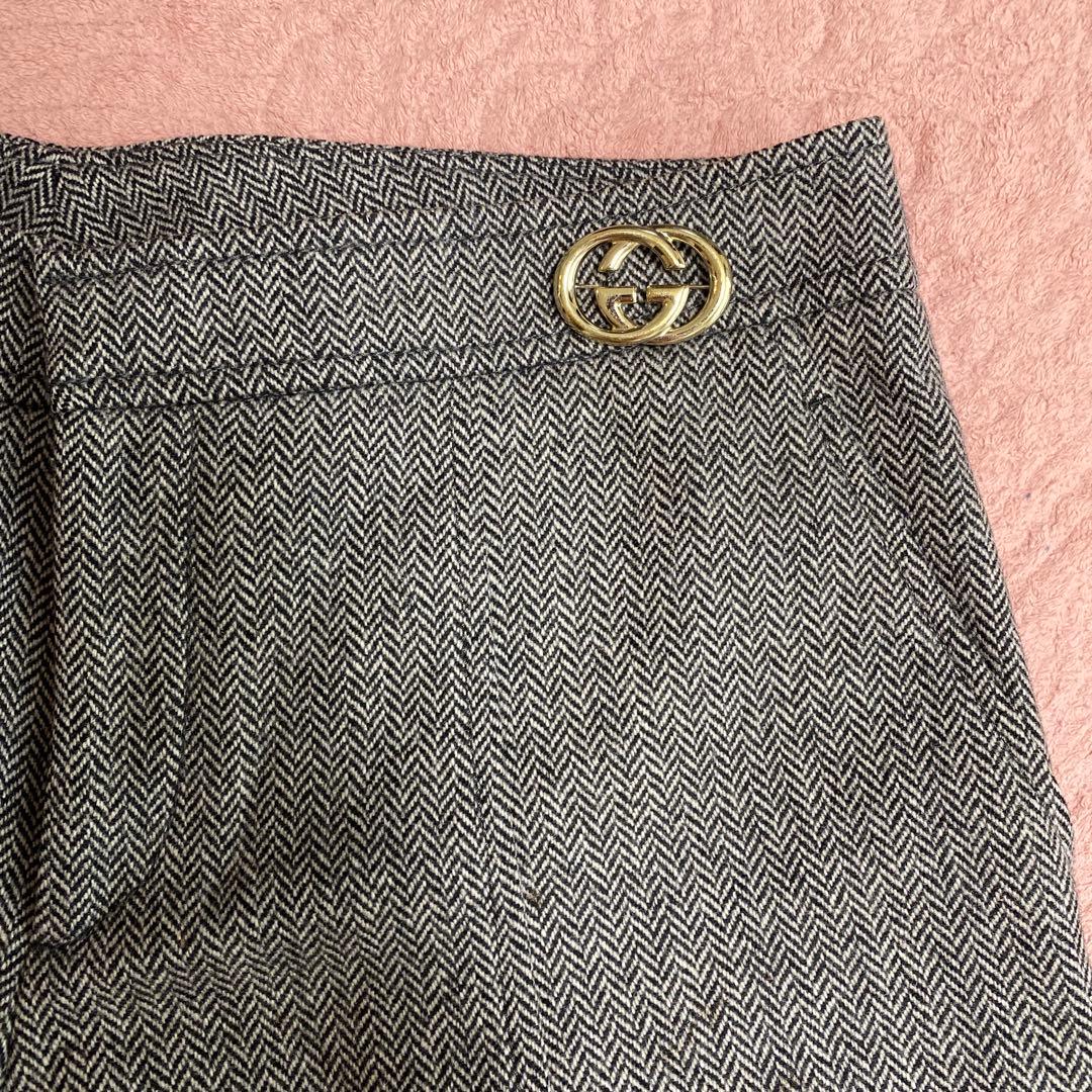 USED★GUCCI★ヘリンボーン柄パンツ★ガウチョパンツ★40★グッチパンツ