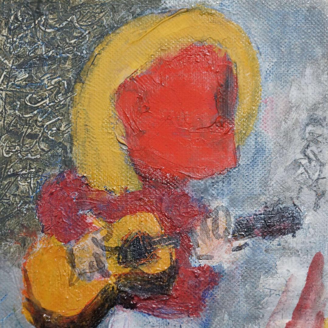 吉平泰明 『ギターをひく男』人物油絵 真作 油彩画布/木製額装