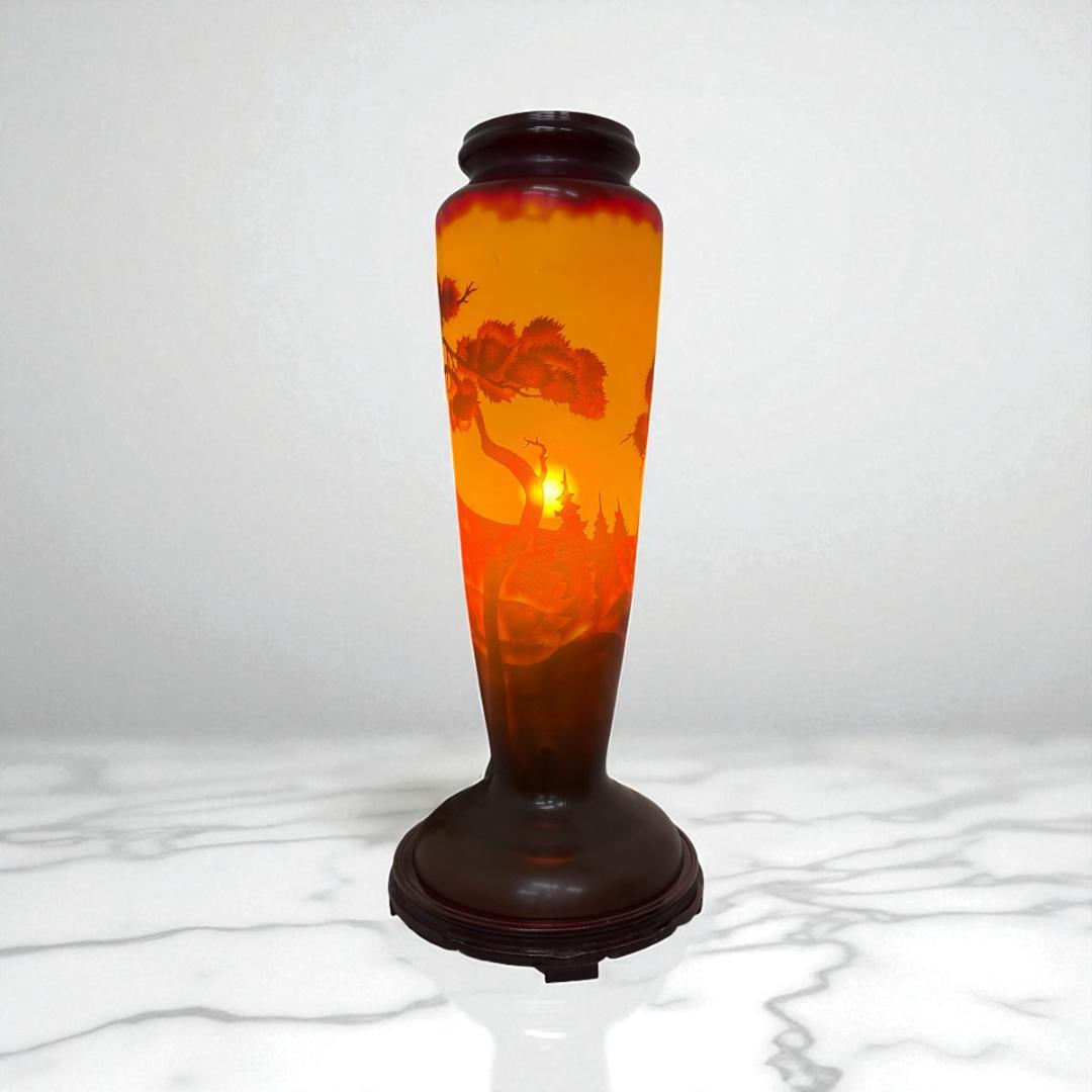 高さ62㎝【特大】山景文エミールガレ風ランプ　アンティーク