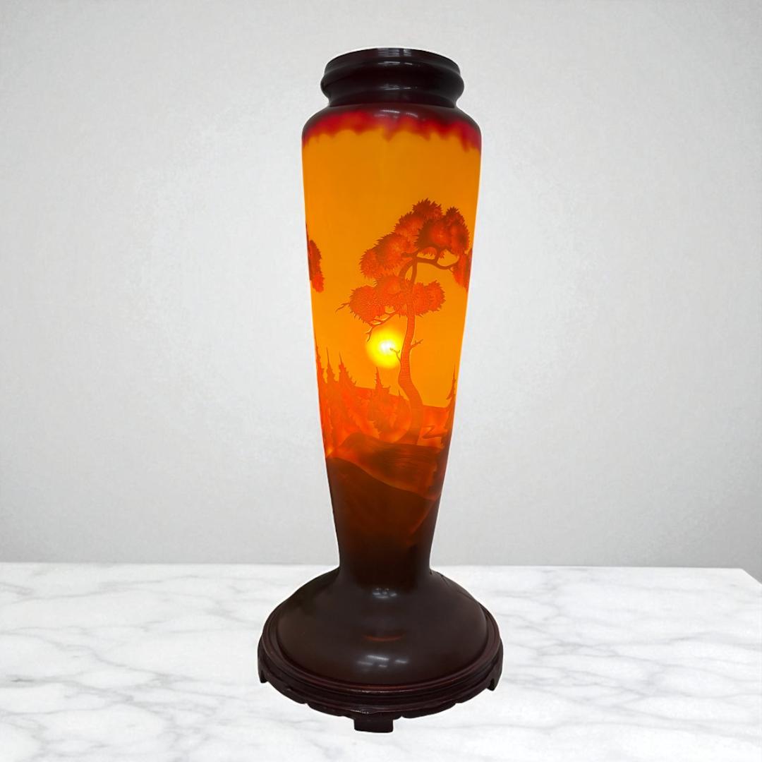 高さ62㎝【特大】山景文エミールガレ風ランプ　アンティーク