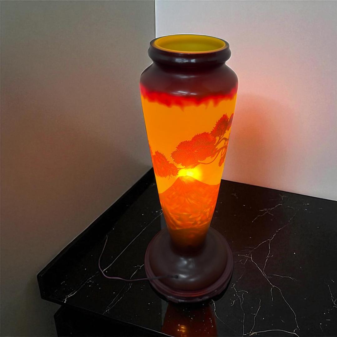 高さ62㎝【特大】山景文エミールガレ風ランプ　アンティーク