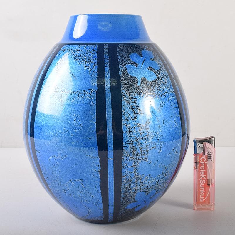 九谷焼　中田一於作　藍青釉裏銀彩　花瓶　共箱　M　R8735B