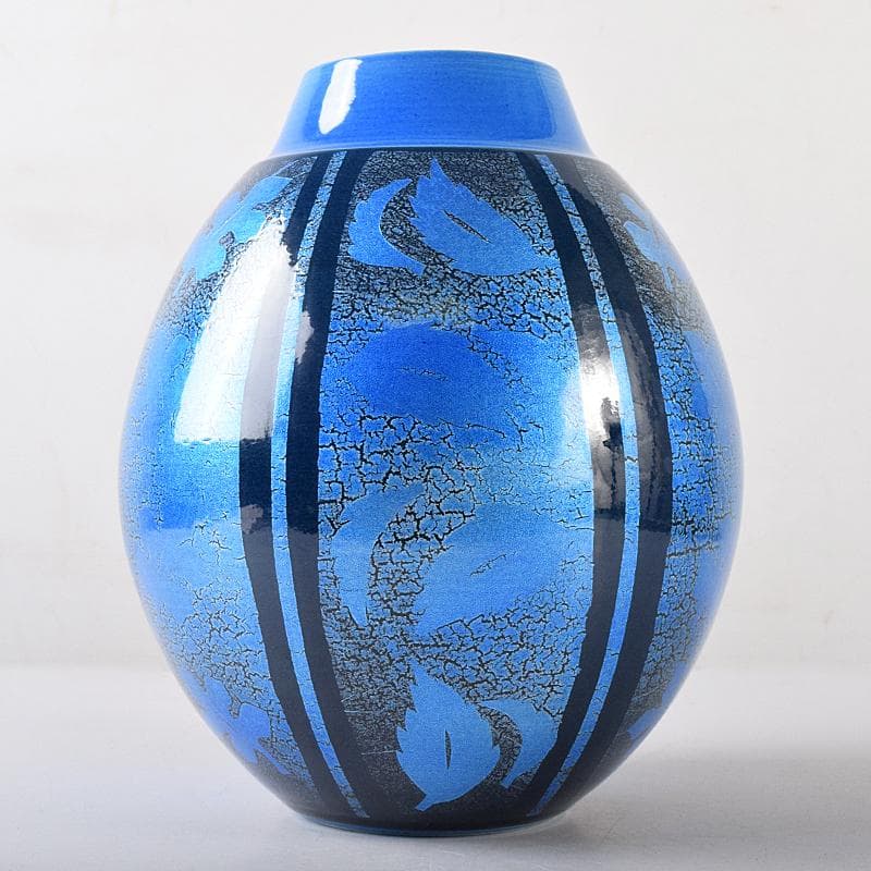 九谷焼　中田一於作　藍青釉裏銀彩　花瓶　共箱　M　R8735B