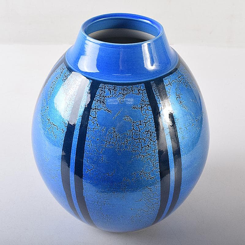 九谷焼　中田一於作　藍青釉裏銀彩　花瓶　共箱　M　R8735B