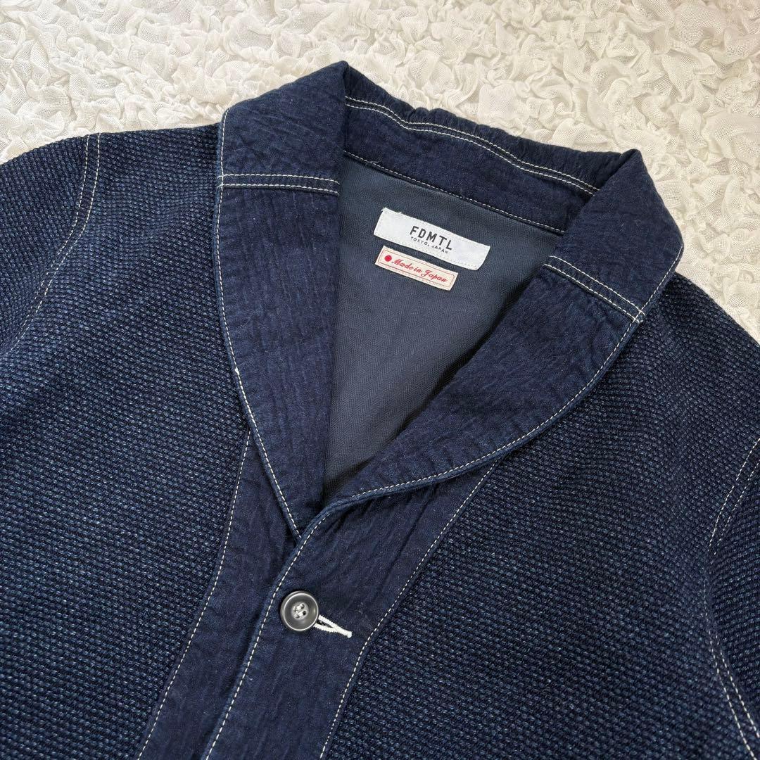 美品 刺子　FDMTLインディゴショールカラーデニムコート