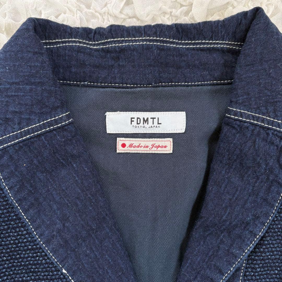 美品 刺子　FDMTLインディゴショールカラーデニムコート