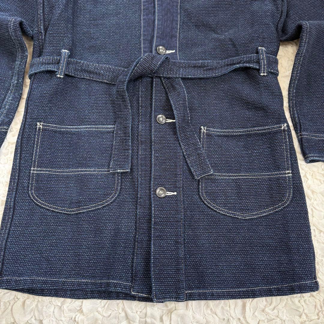 美品 刺子　FDMTLインディゴショールカラーデニムコート