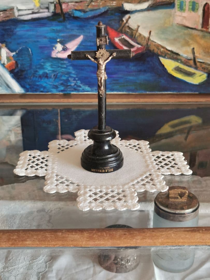 アンティークノルウェー ハーダンガー刺繍レース 十字架クロス型ドイリー マット