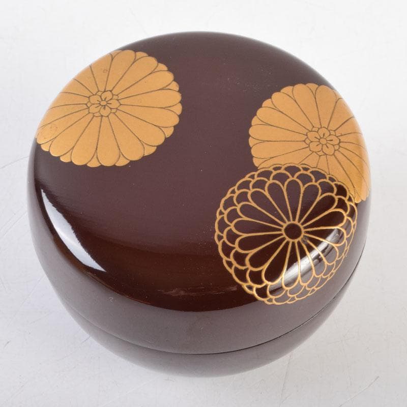 茶道具　御塗師　満田道志作　菊蒔絵　平棗　久田流家元極め箱　V　8771