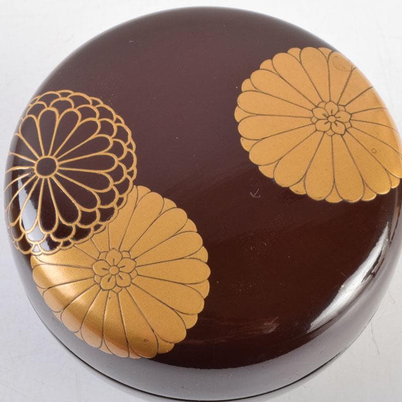 茶道具　御塗師　満田道志作　菊蒔絵　平棗　久田流家元極め箱　V　8771