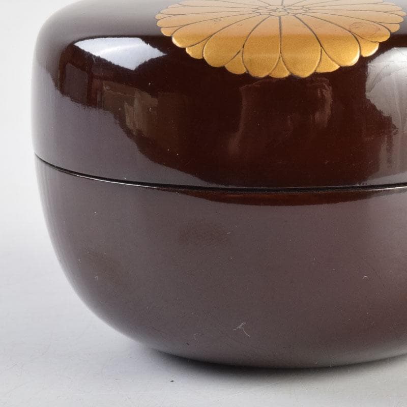 茶道具　御塗師　満田道志作　菊蒔絵　平棗　久田流家元極め箱　V　8771