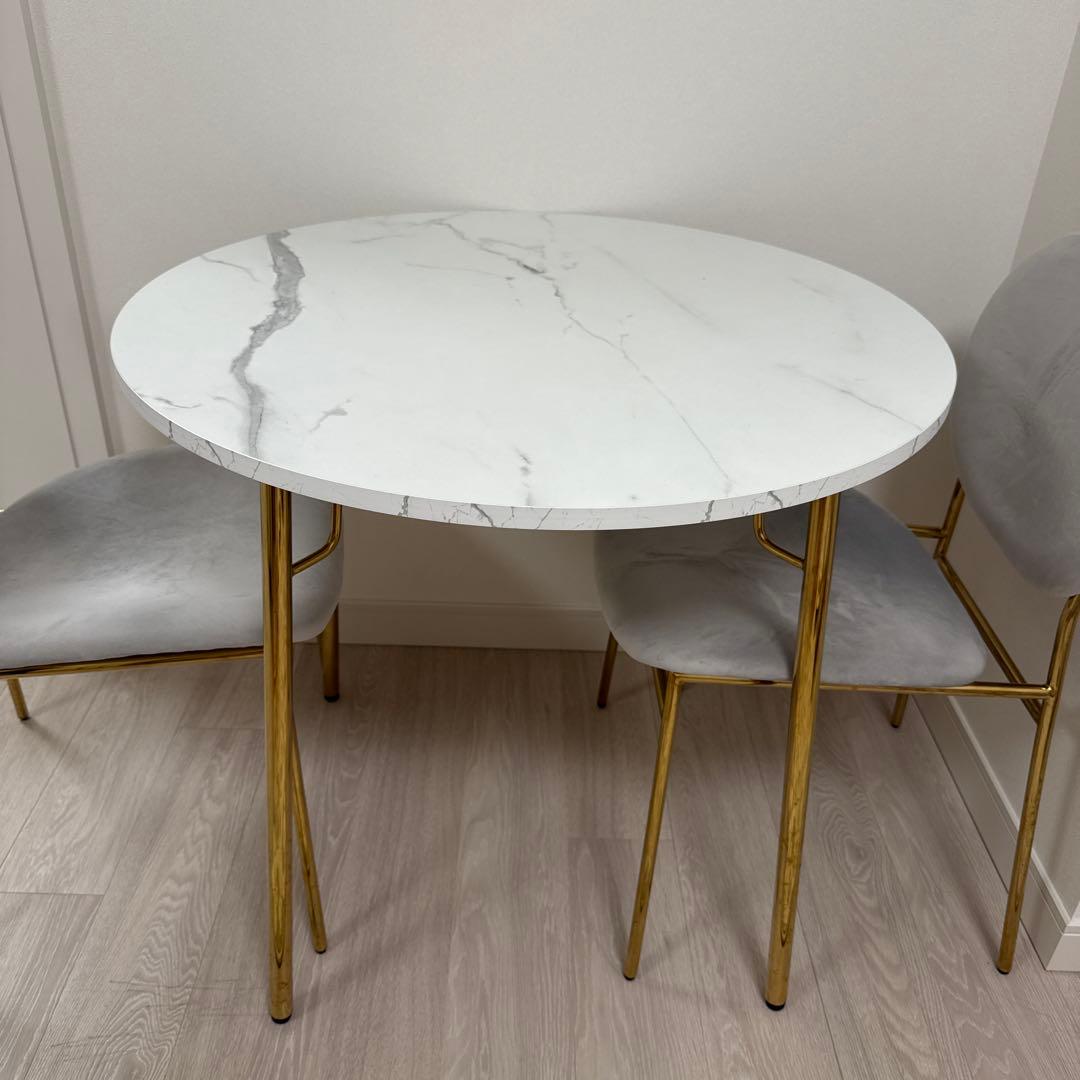 Francfranc ベル ダイニングテーブル ラウンド80 マーブルゴールド