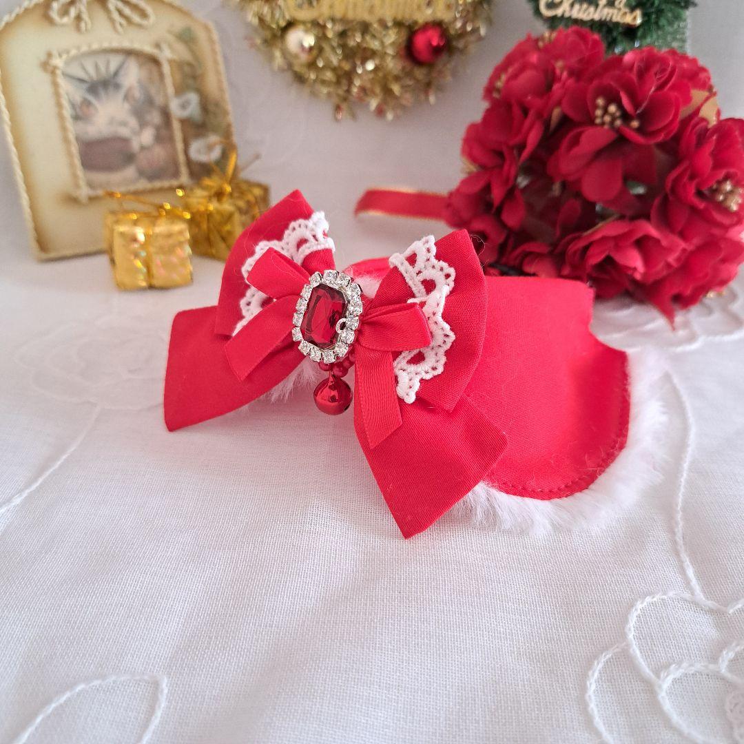 クリスマスシリーズ(赤無地)わんちゃん猫ちゃん用襟つき首輪