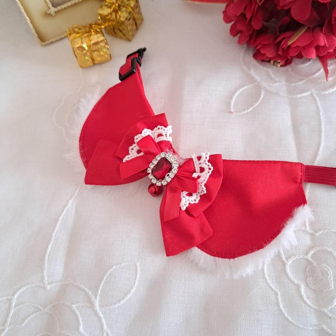 クリスマスシリーズ(赤無地)わんちゃん猫ちゃん用襟つき首輪