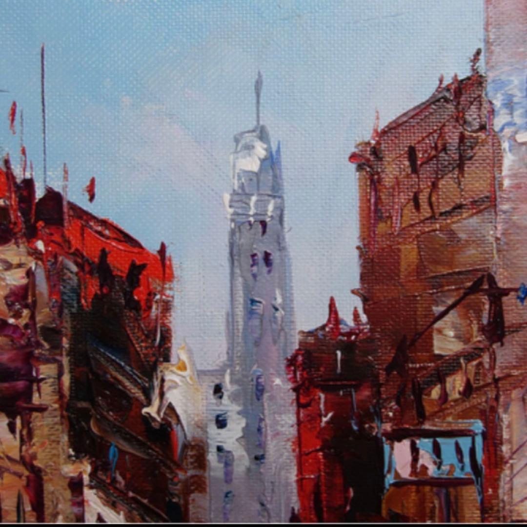 真作　田中浩二　パリー街角　油彩　真筆