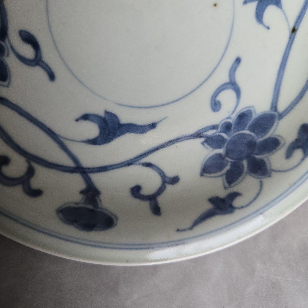 古伊万里　花唐草　皿　江戸時代　染付　唐花　骨董　金直し　金継ぎ　アンティーク