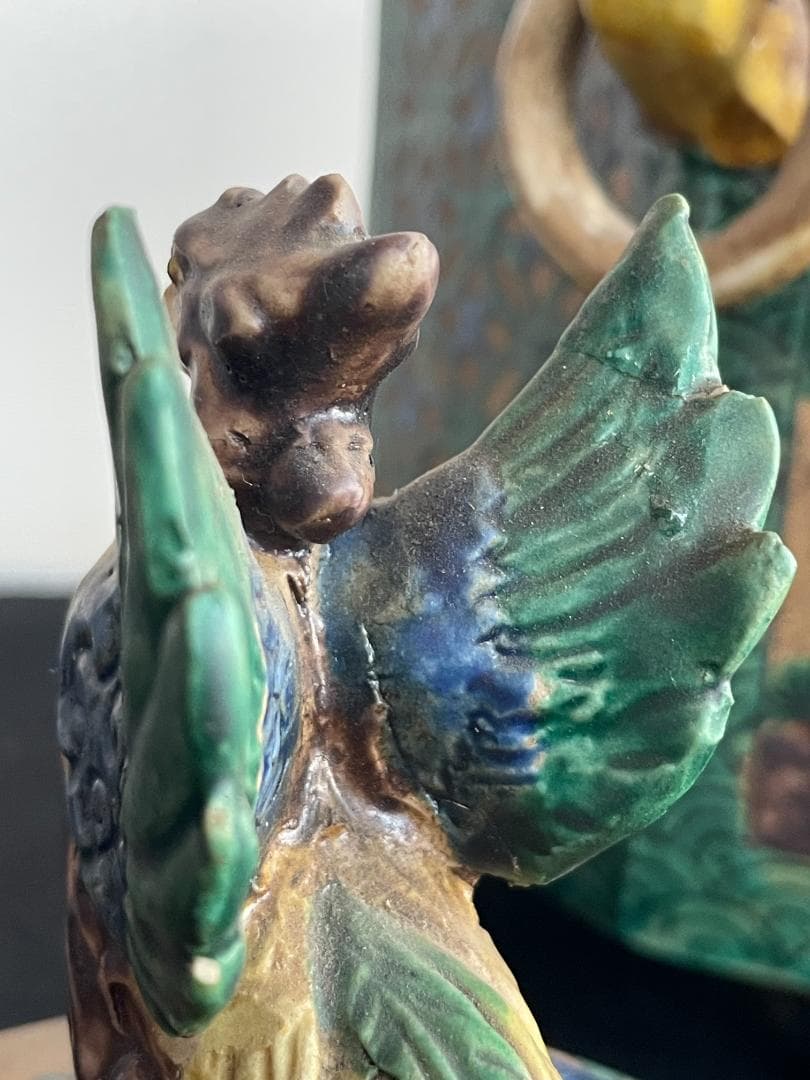 希少 古九谷 青九谷 青手 香炉 角福 1800年 香炉 鳳凰 獅子 吉田屋