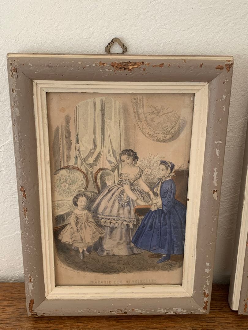 フランス　蚤の市　額　イラスト入り　ブロカント