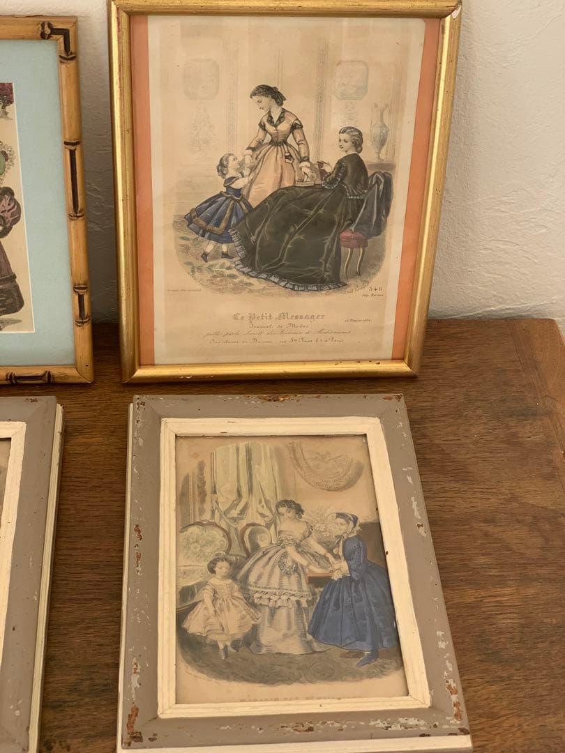 フランス　蚤の市　額　イラスト入り　ブロカント