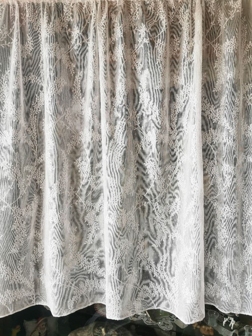 英国アンティーク ノッティンガムマドラスレース ミモザの花 幅広カーテンパネル