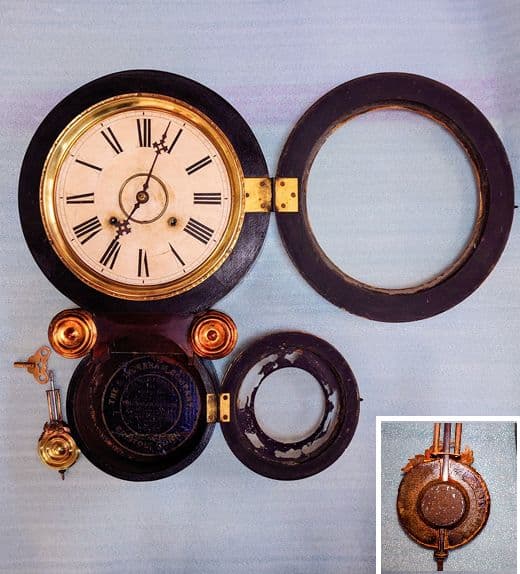 〈完動・美品〉E.INGRAHAM　金箔本四ツ丸達磨ゼンマイ振り子時計