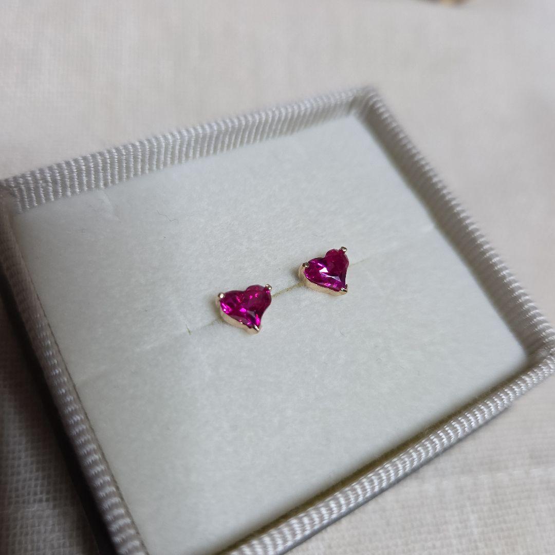 K10YG ルビー ハート ピアス