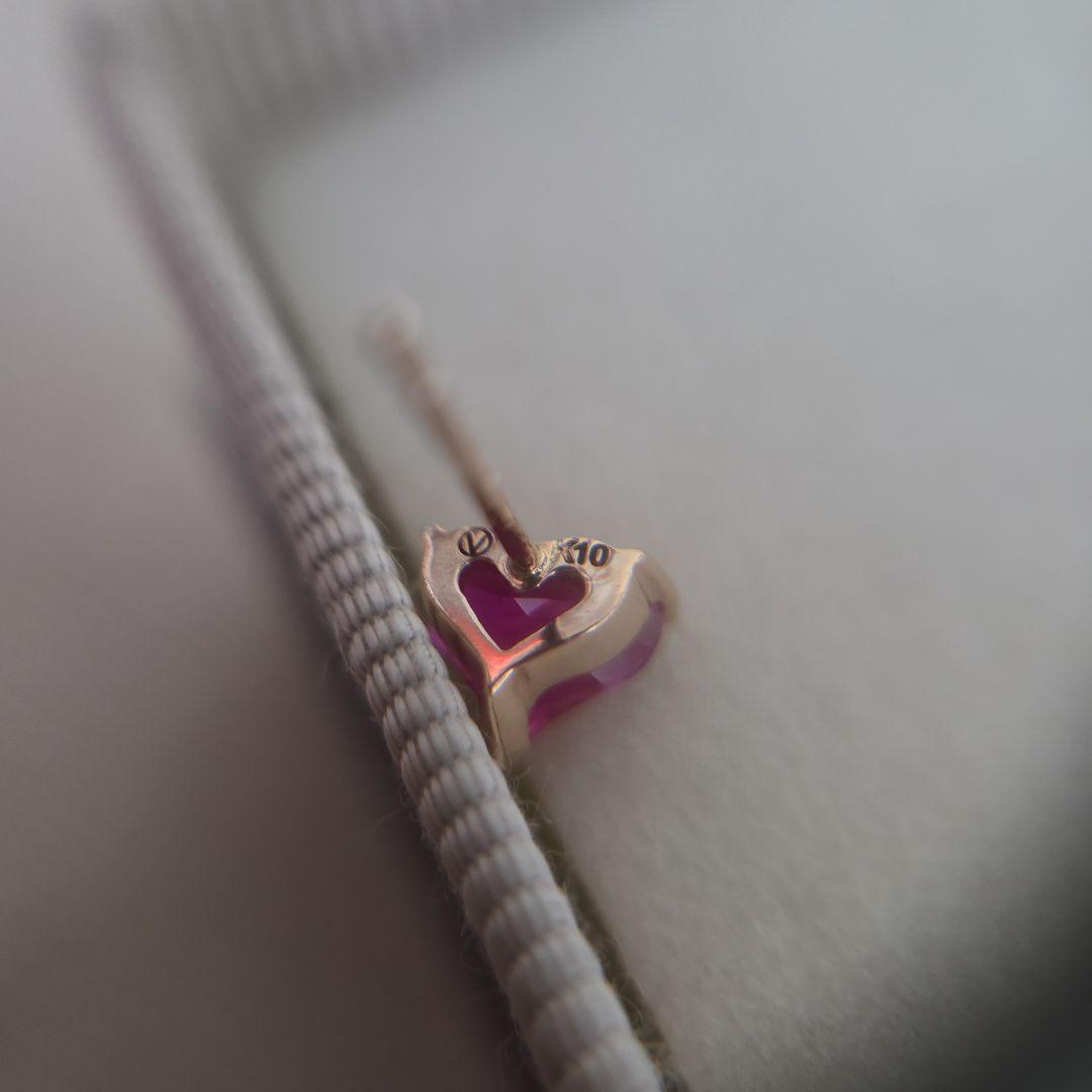 K10YG ルビー ハート ピアス