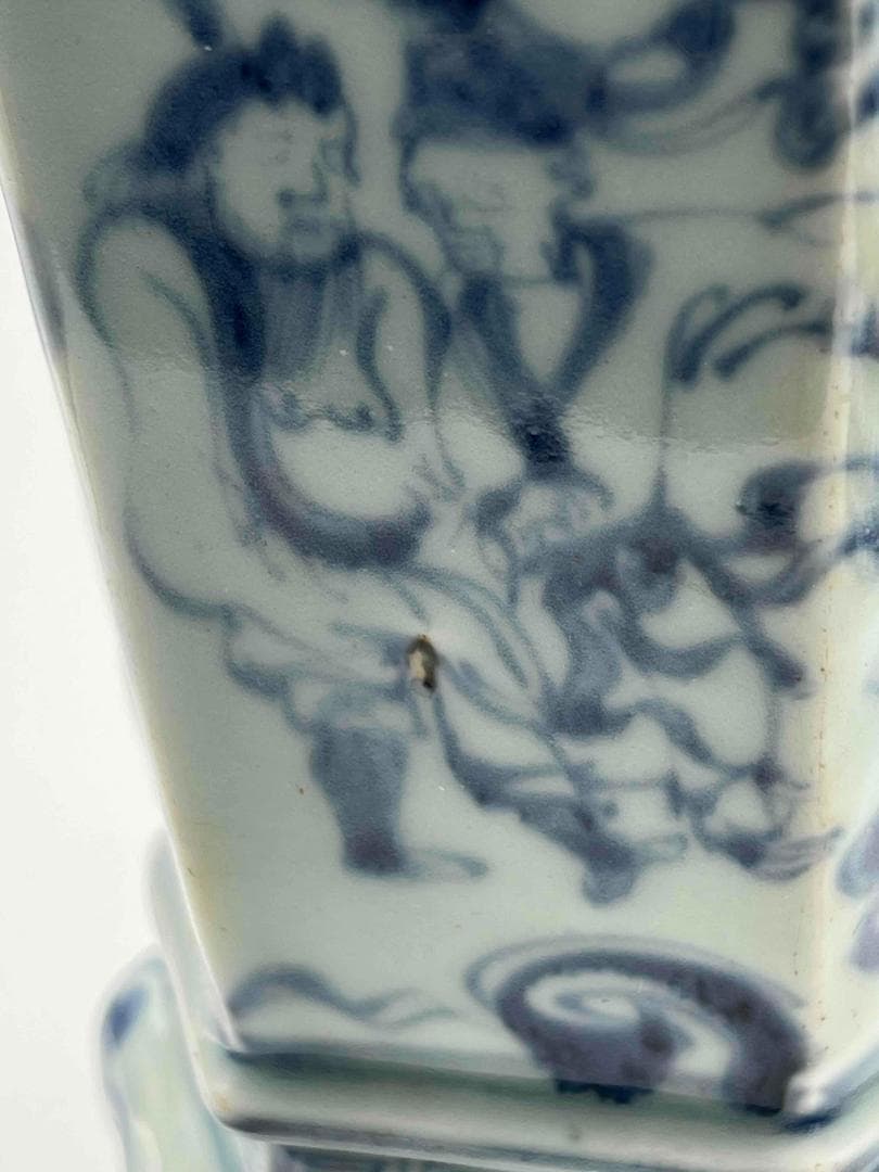 明時代　染付 青花仙人文塔型筆筒 白磁 文房具 名品珍品　香炉 (C-48)