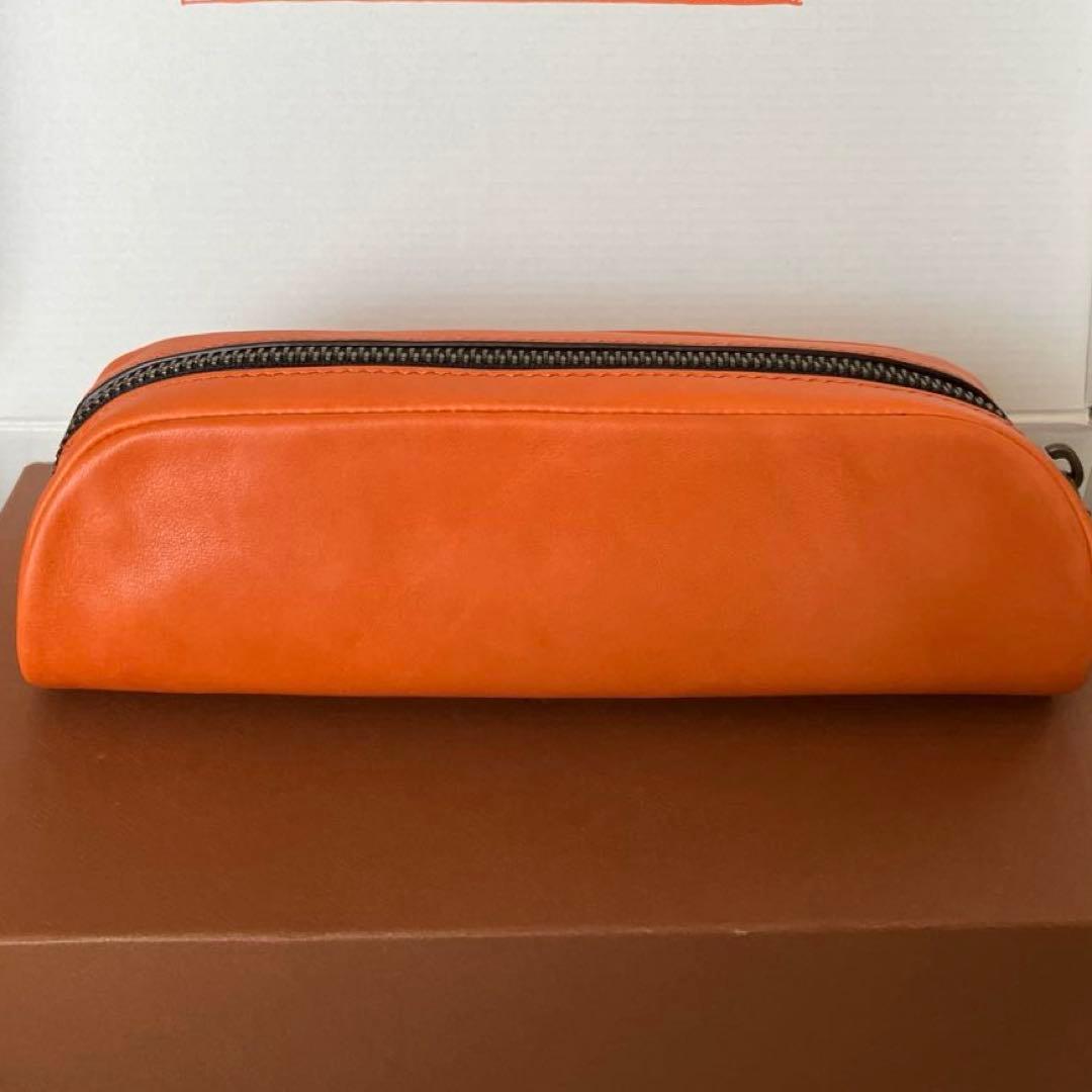 【新品未使用】COACH カーフレザー ペンシルケース　サンバ　オレンジ　箱付き