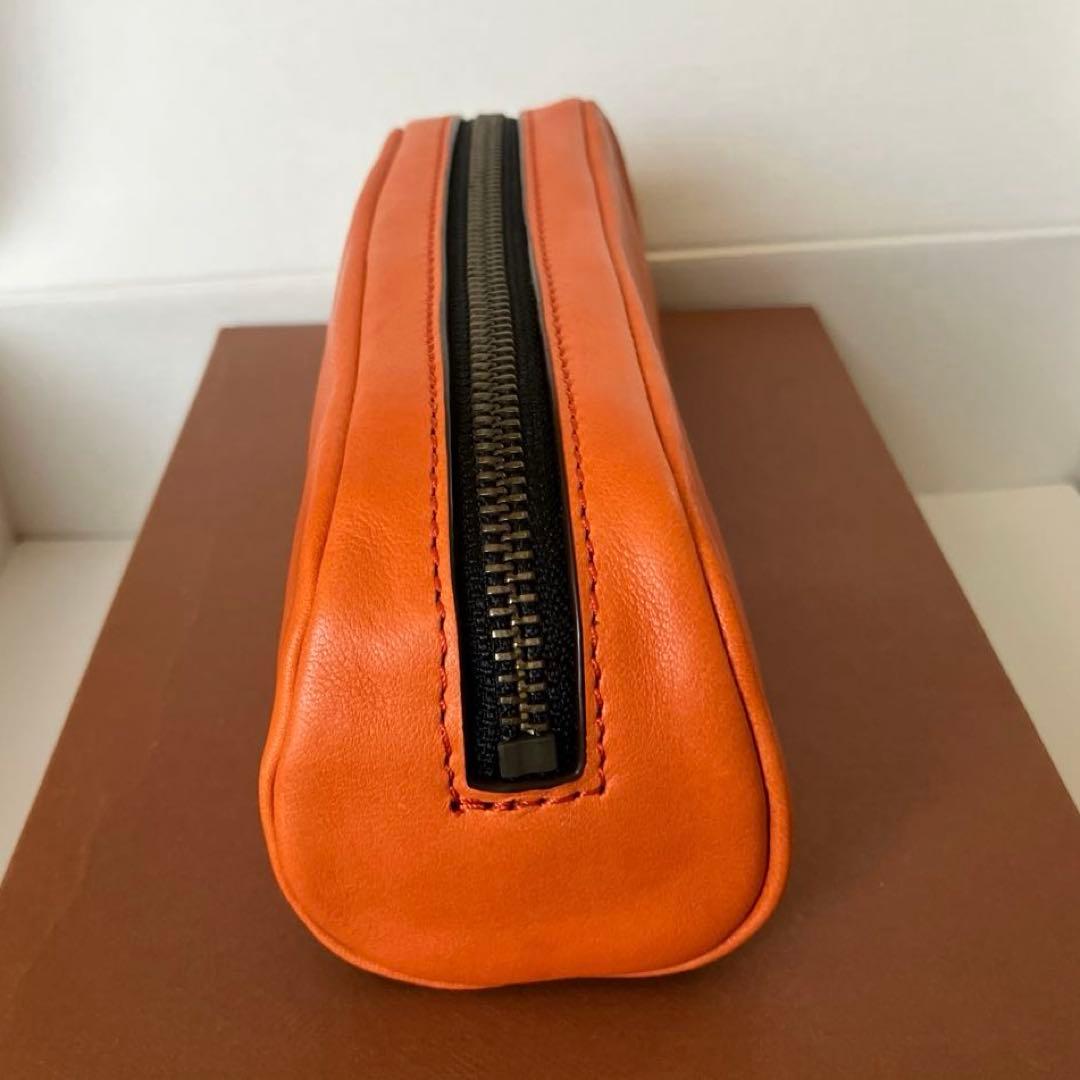 【新品未使用】COACH カーフレザー ペンシルケース　サンバ　オレンジ　箱付き
