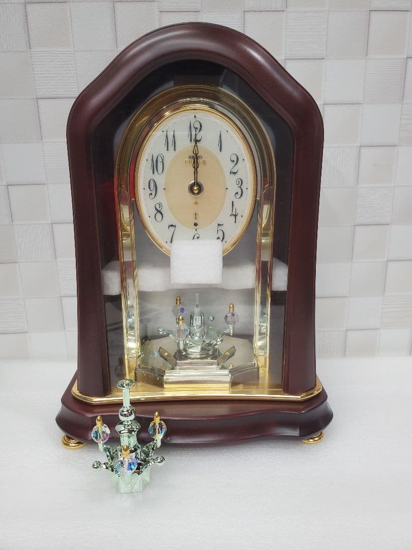 未使用電波 SEIKO EMBLEM ブラウン置時計