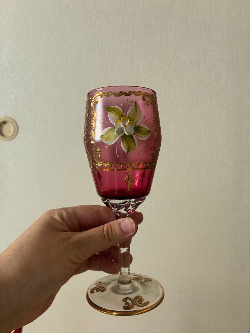 ベネチアングラス　ピンク花柄　セット