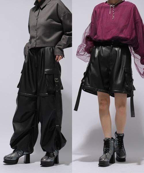 【美品】HARE　2WAYメタルカーゴパンツ　ブラック　レザー