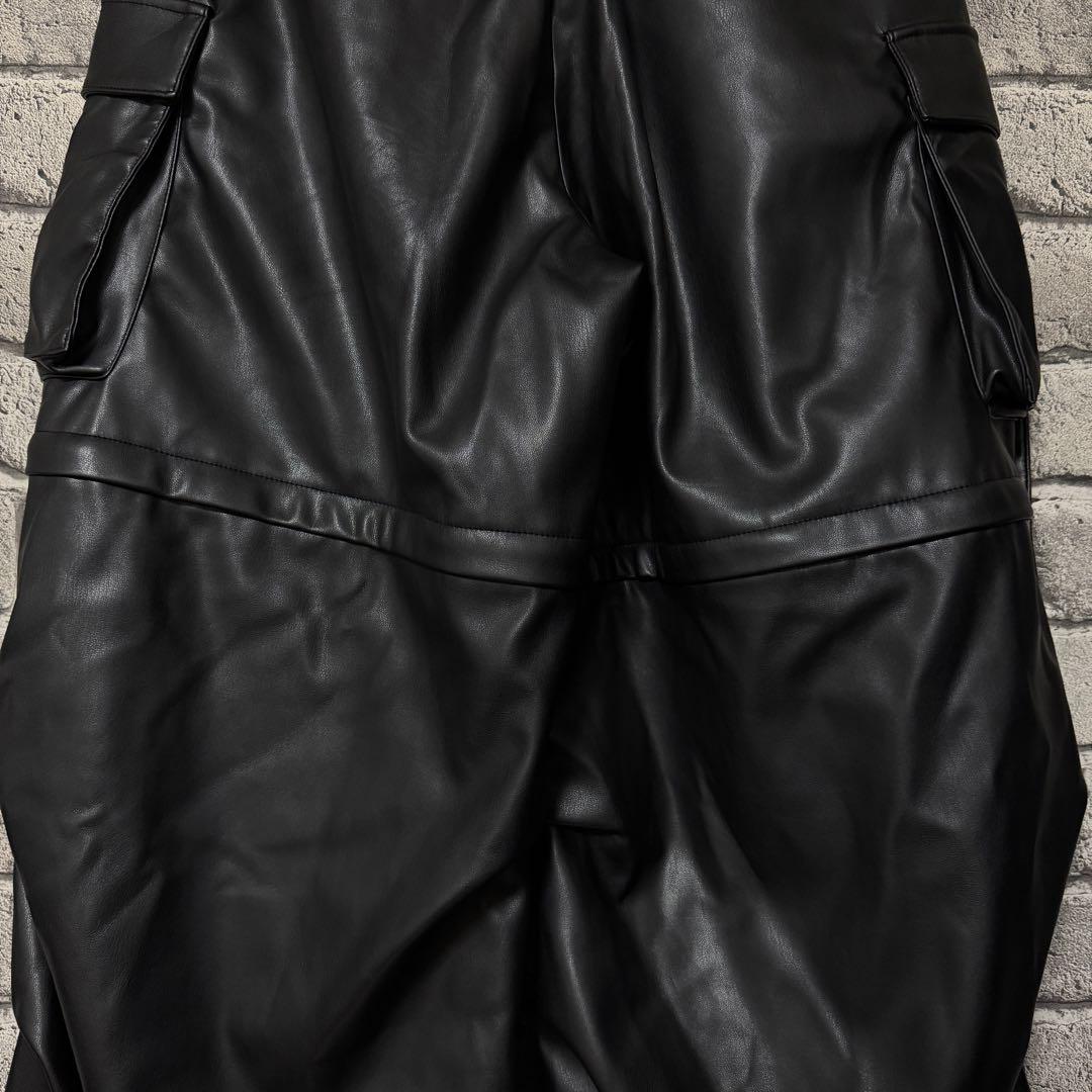 【美品】HARE　2WAYメタルカーゴパンツ　ブラック　レザー