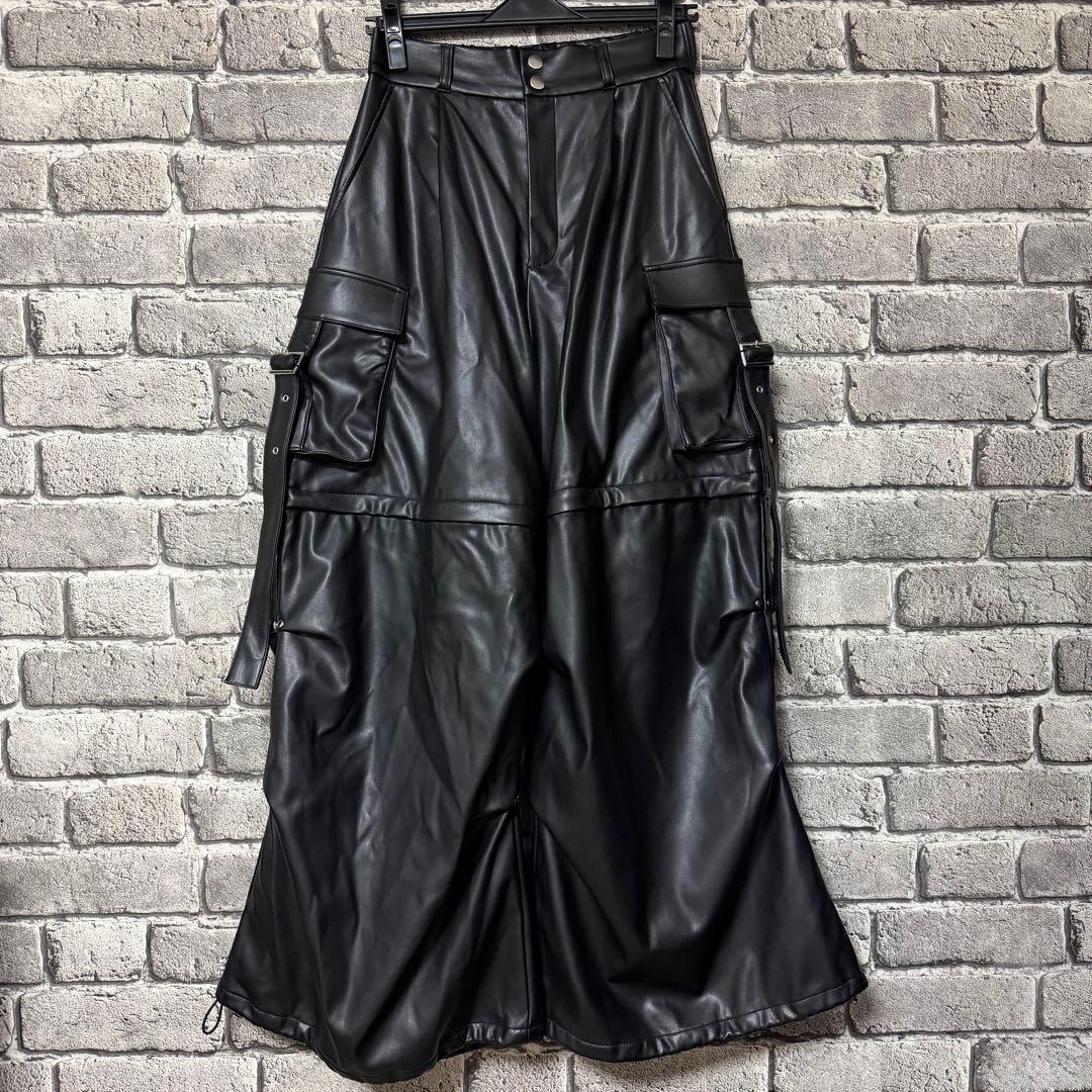 【美品】HARE　2WAYメタルカーゴパンツ　ブラック　レザー