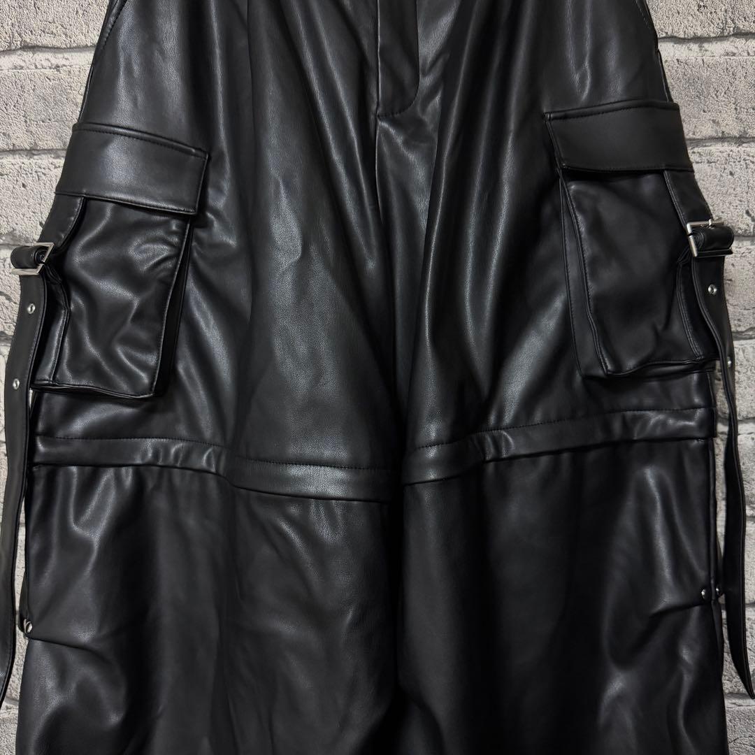 【美品】HARE　2WAYメタルカーゴパンツ　ブラック　レザー
