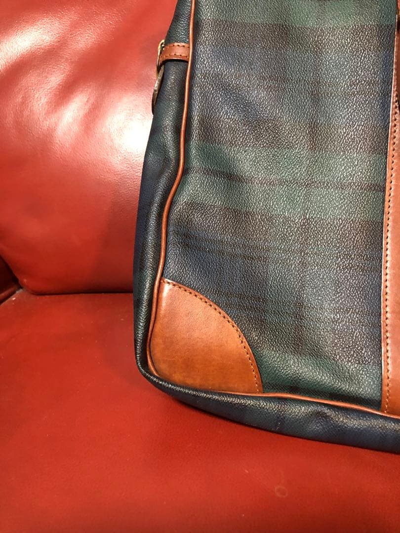 ラルフローレン ビジネスバッグ 緑のチェック柄