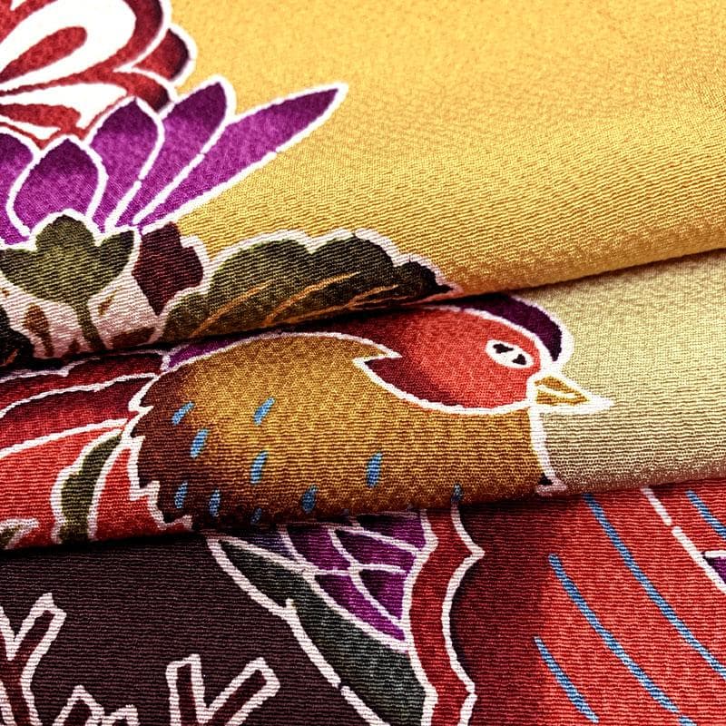 専用508z27.506y11.小物〇紅型振袖 松竹梅 オシドリ 辛子色〇美品