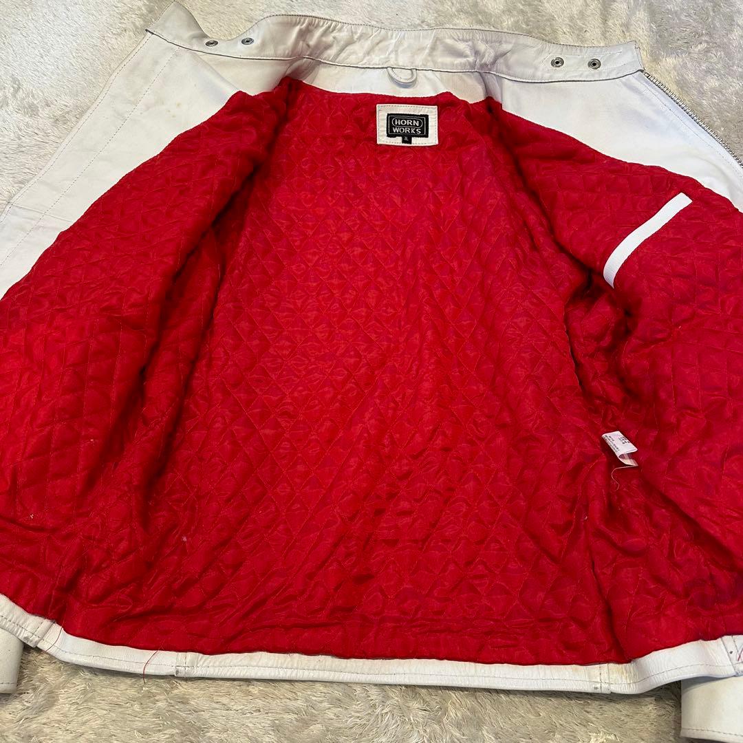 特大3L ホーンワークス　レザージャケット　シングル　ライダース　メンズ　白