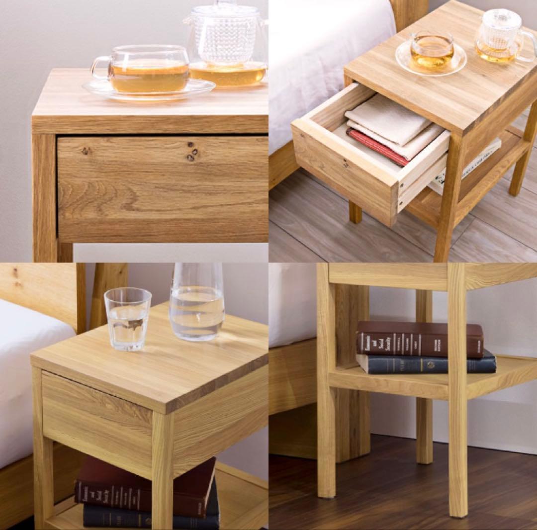 関家具　無印良品風オーク材サイドテーブルナイトテーブル ナイトチェストカスト美品
